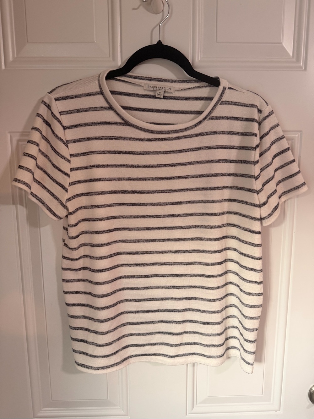 Green Envelope White Tee with Black Stripes
